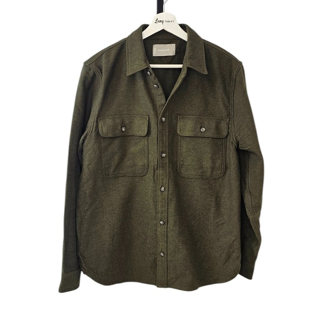 Everlane Mens The Heavyweight Overshirt,Thick Flannel, Pockets, Cotton, Green, M